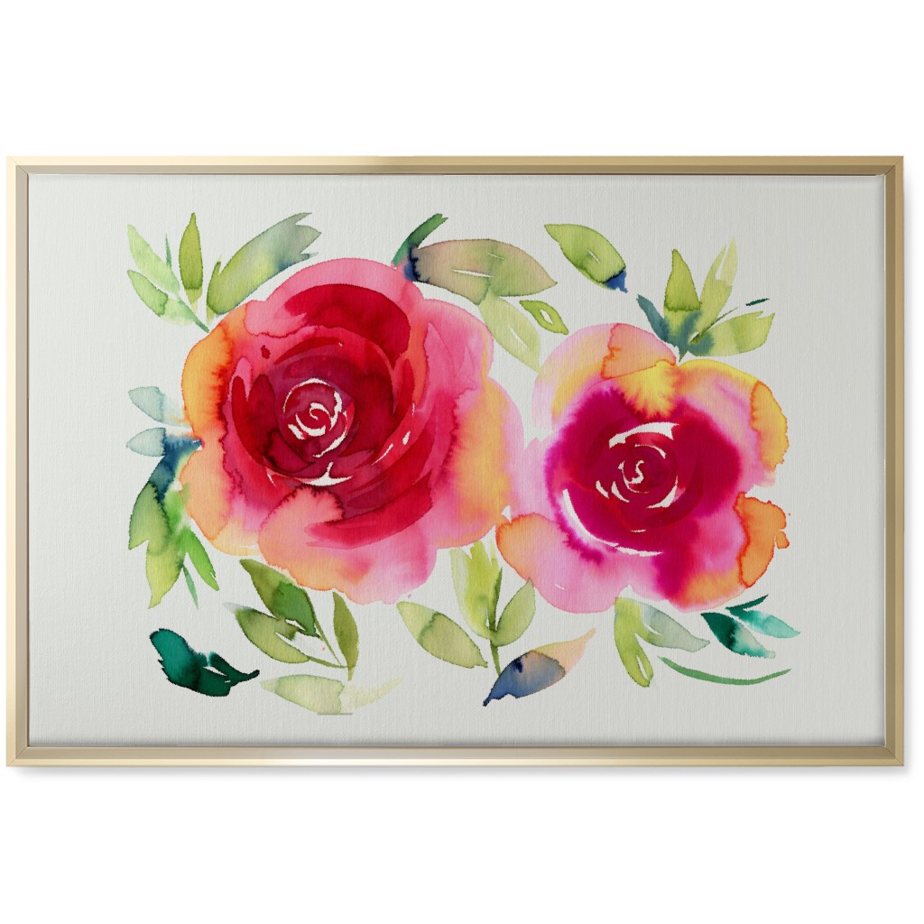 Watercolor Flowers - Pink on White Wall Art, Gold, Single piece, Canvas, 20x30, Pink, Bright Pink