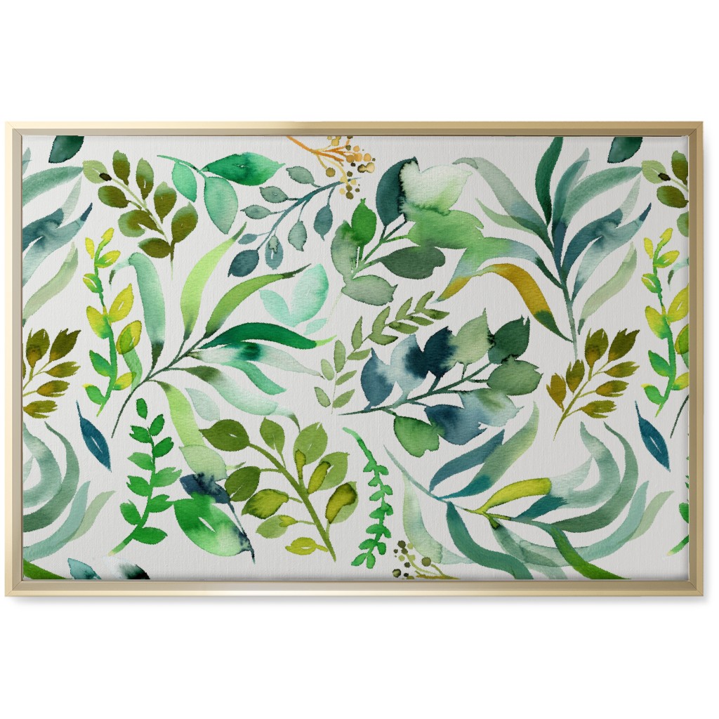 Watercolor Leaves Wall Art, Gold, Single piece, Canvas, 20x30, Green