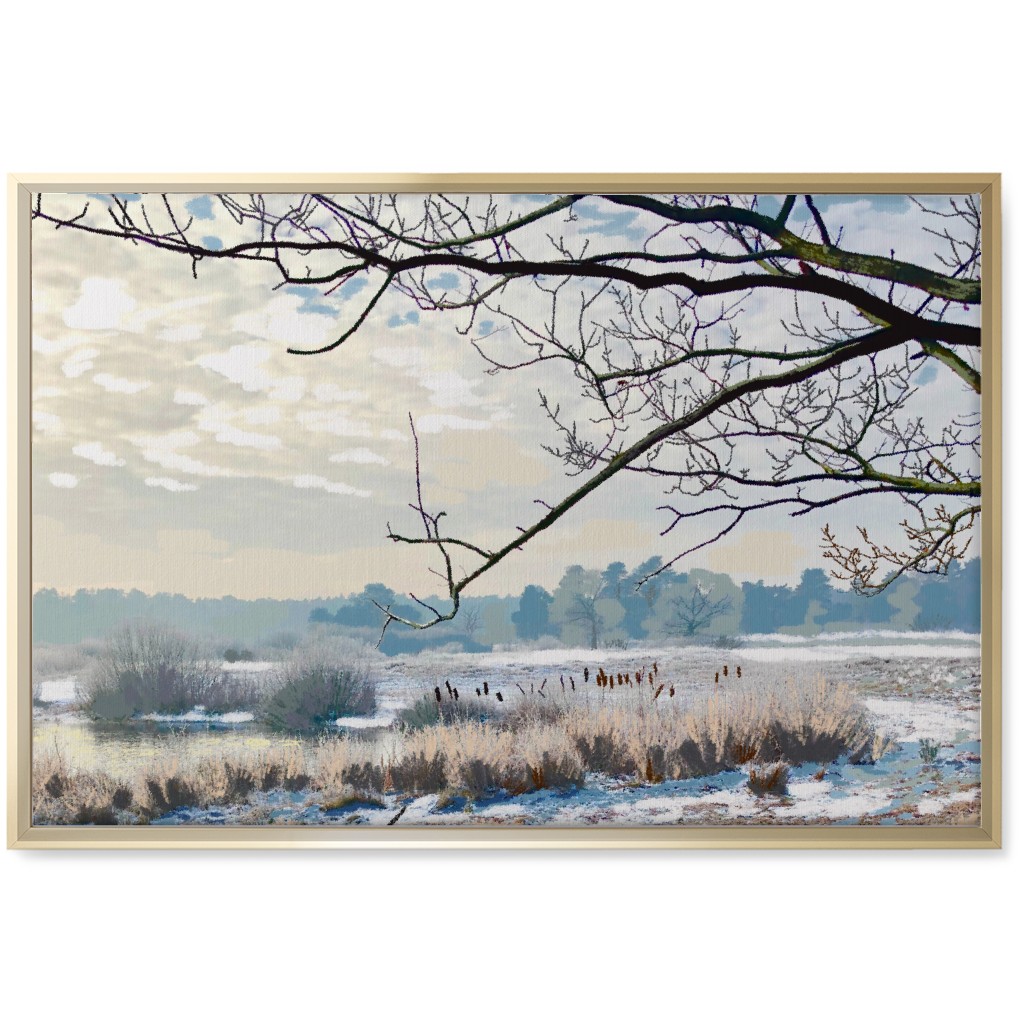 Winter Marsh With Trees Wall Art, Gold, Single piece, Canvas, 20x30, Blue