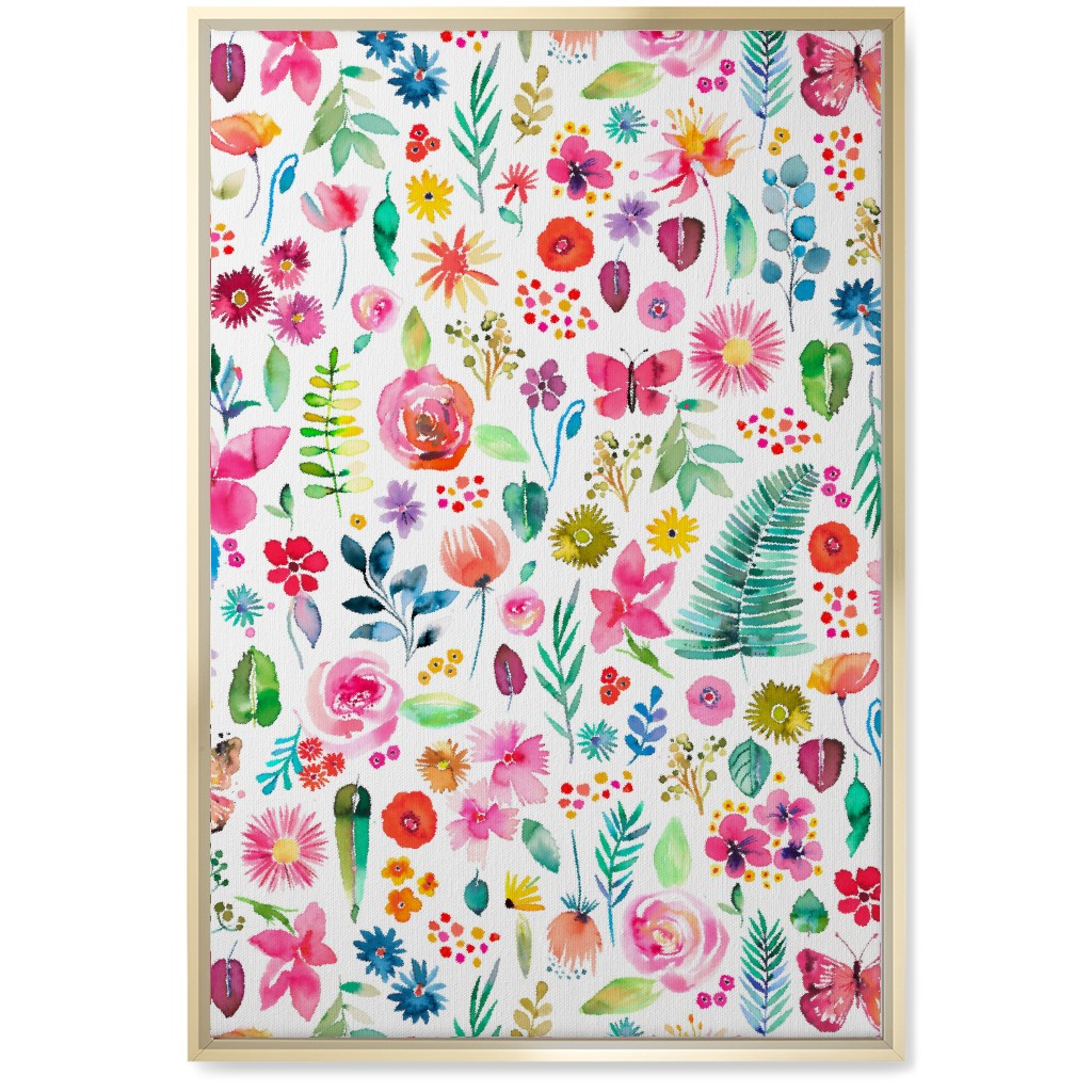 Colorful Botanical Plants - Multi Wall Art, Gold, Single piece, Canvas, 20x30, Multicolor