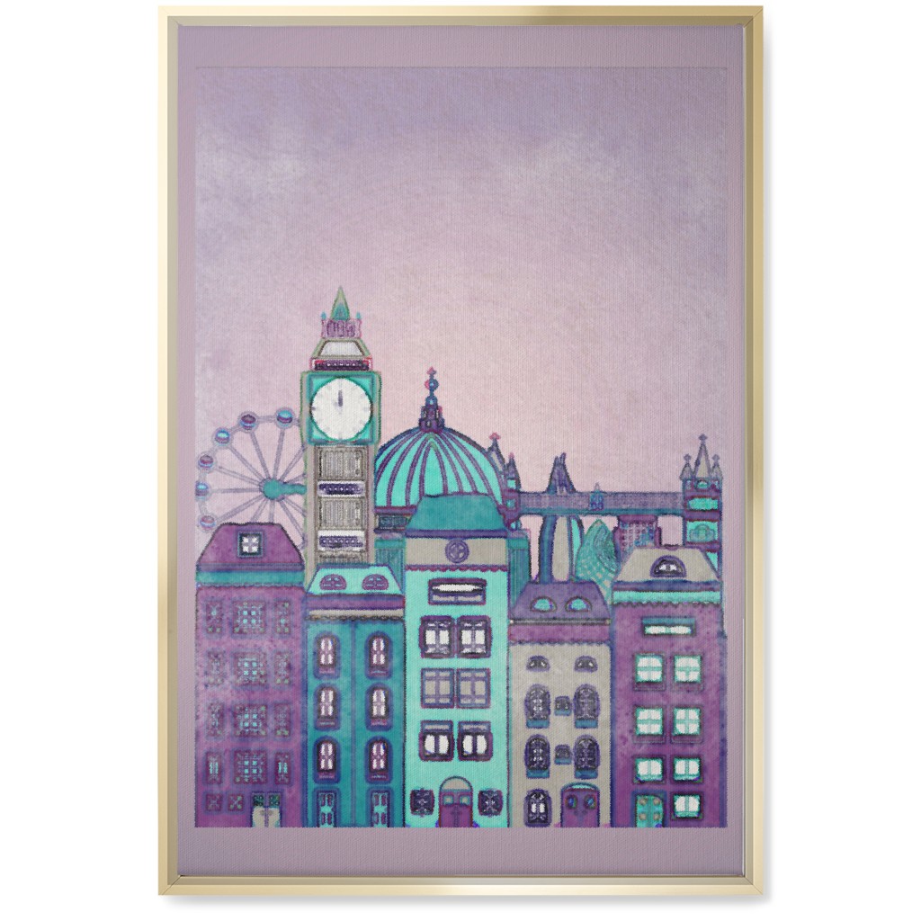 Pretty London Skyline Wall Art, Gold, Single piece, Canvas, 20x30, Purple, Faded Rose