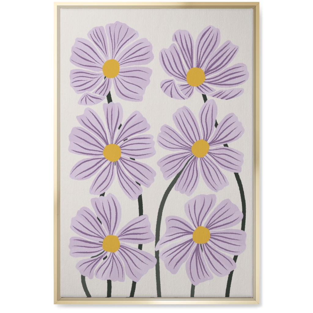 Botanical Cosmos Flowers Wall Art, Gold, Single piece, Canvas, 20x30, Purple, Amethyst