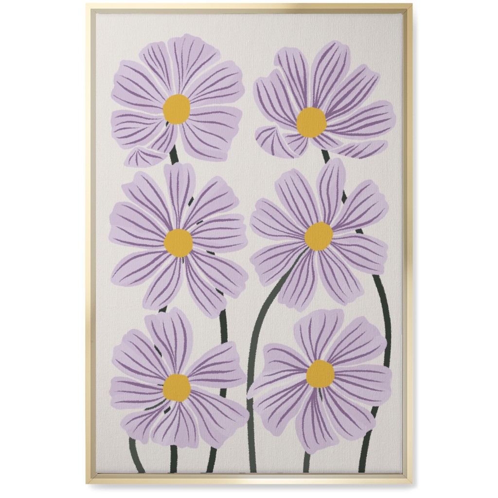 Botanical Cosmos Flowers Wall Art, Gold, Single piece, Canvas, 20x30, Purple