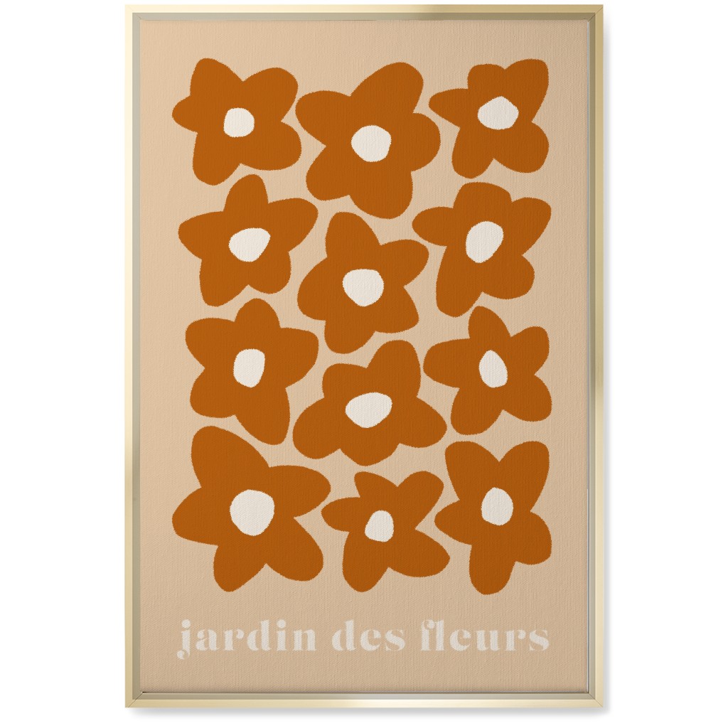 Botanical Graphic Retro Flower Garden Wall Art, Gold, Single piece, Canvas, 20x30, Orange
