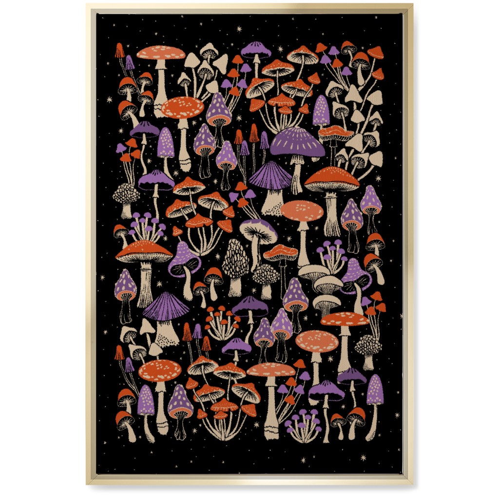 Mushrooms and Stars Wall Art, Gold, Single piece, Canvas, 20x30, Purple