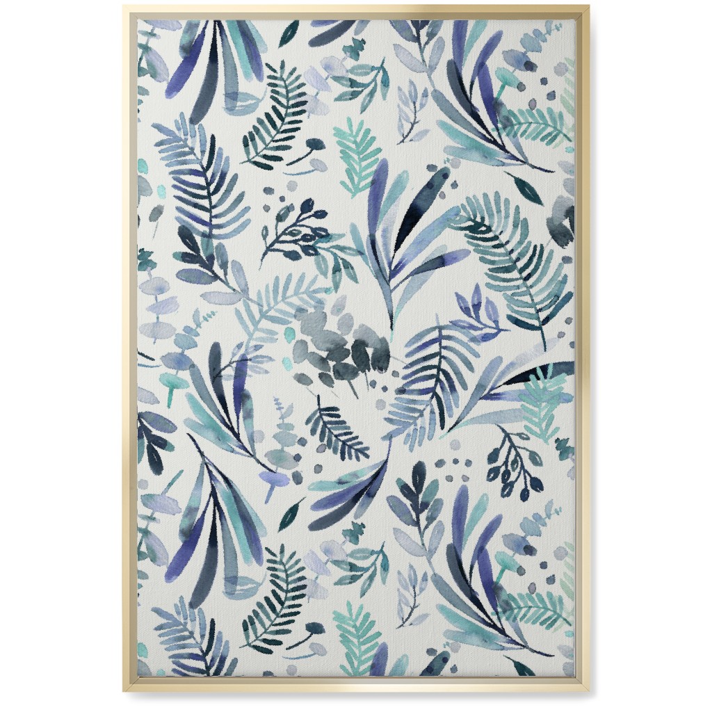 Tuscany Leaves - Blue Wall Art, Gold, Single piece, Canvas, 20x30, Blue