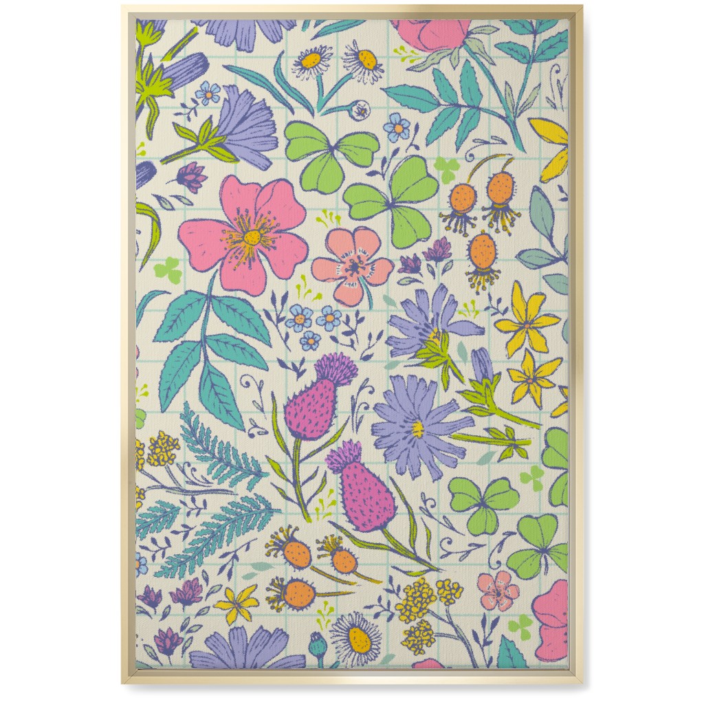 Hand Drawn Flowers - Multi Wall Art, Gold, Single piece, Canvas, 20x30, Multicolor