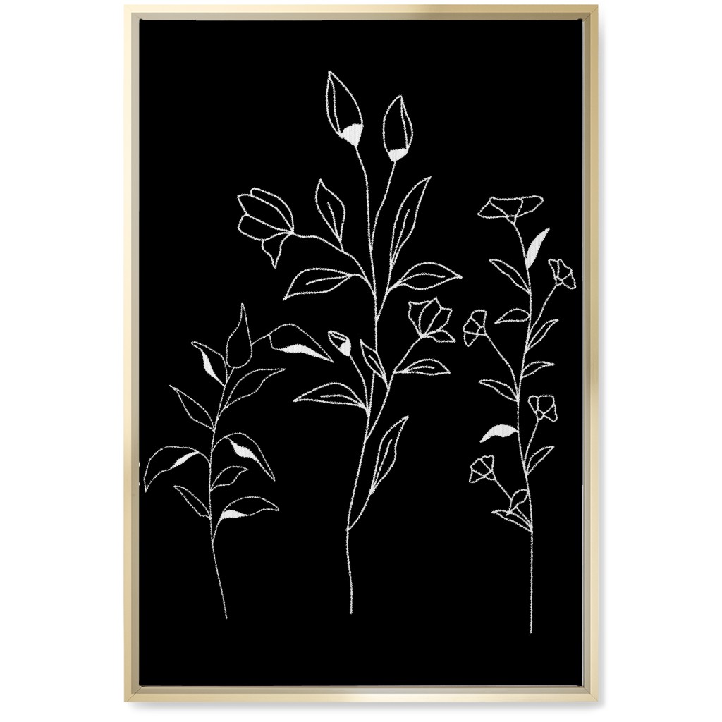 Wildflower Botanical - Black and White Wall Art, Gold, Single piece, Canvas, 20x30, Black