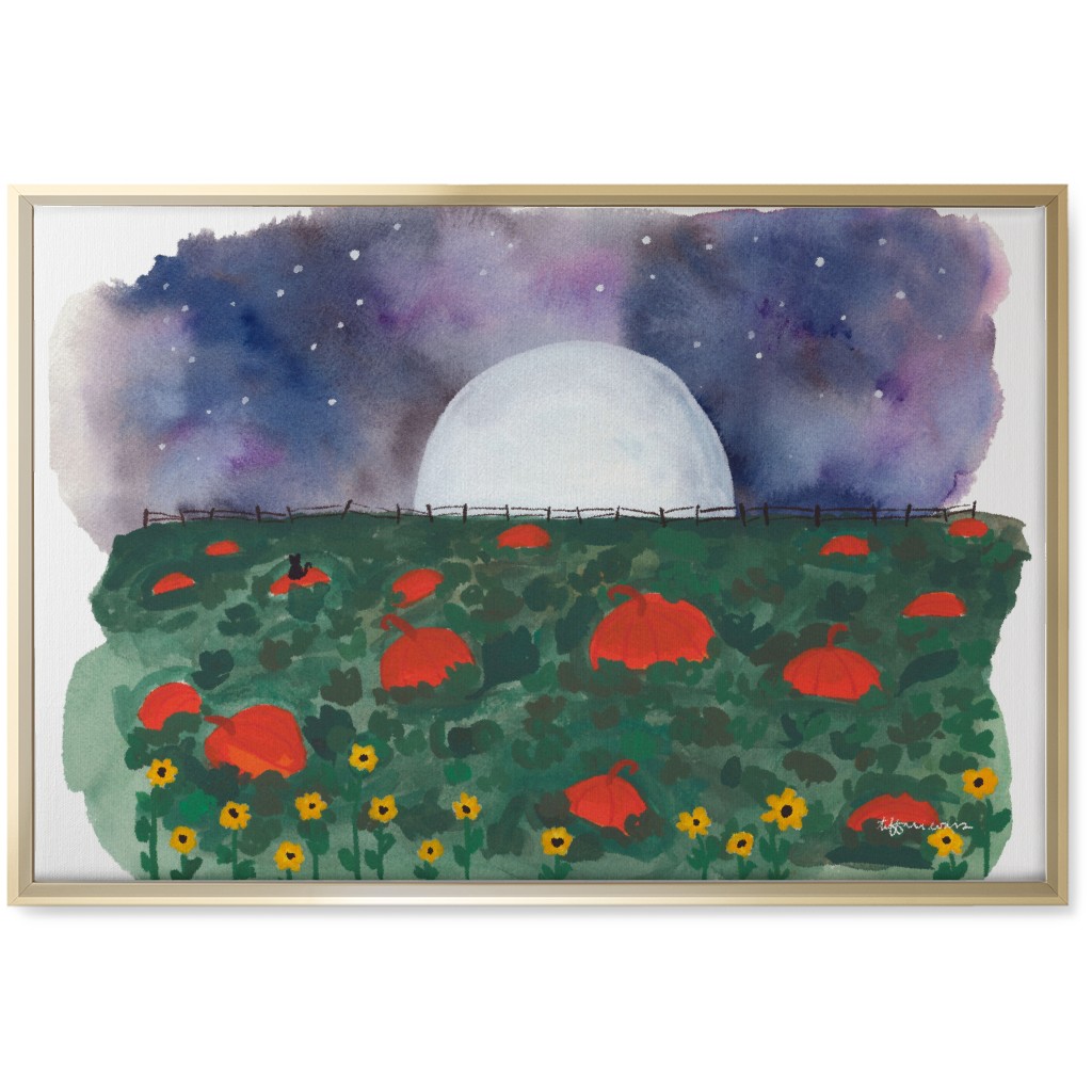 Pumpkin Patch on a Full Moon Night Wall Art, Gold, Single piece, Canvas, 20x30, Multicolor