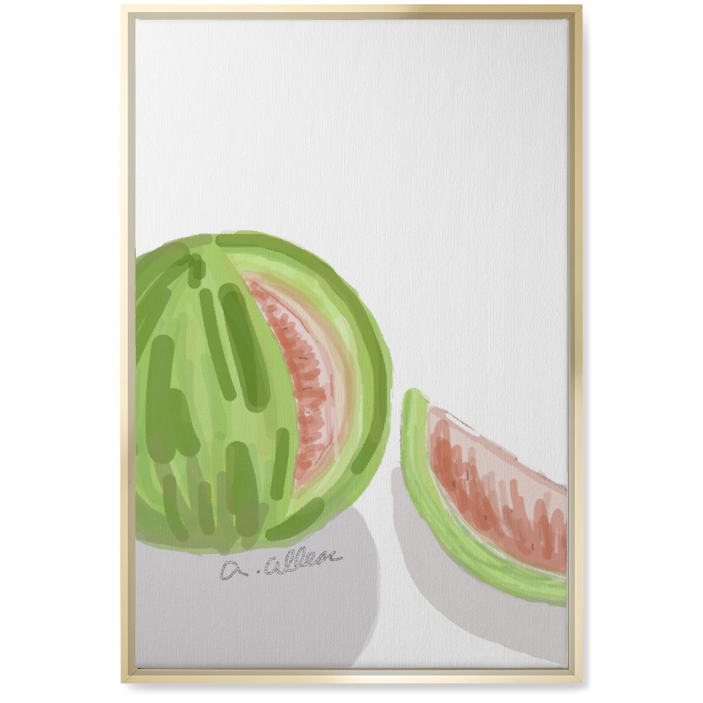 Watermelon - Green and Pink Wall Art, Gold, Single piece, Canvas, 20x30, Multicolor