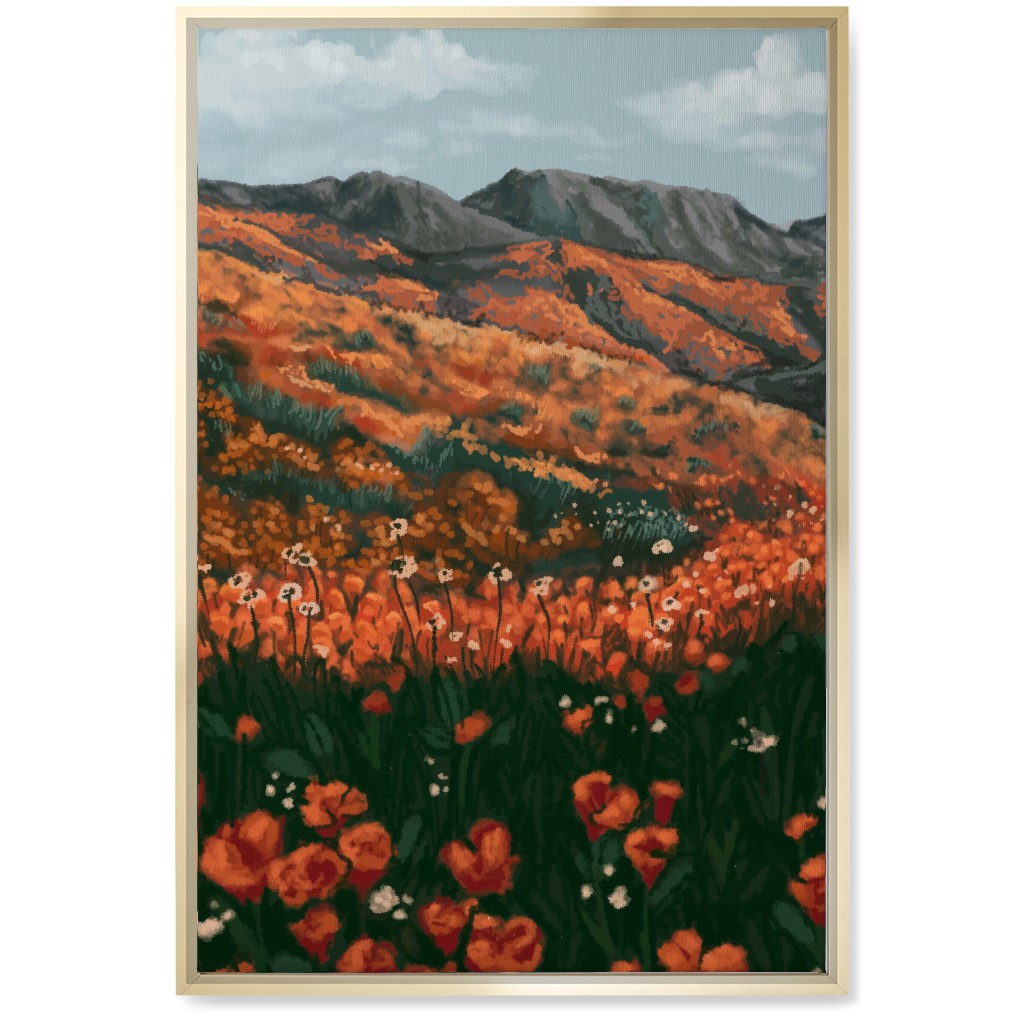 Field of Flowers - Orange and Multi Wall Art, Gold, Single piece, Canvas, 20x30, Orange