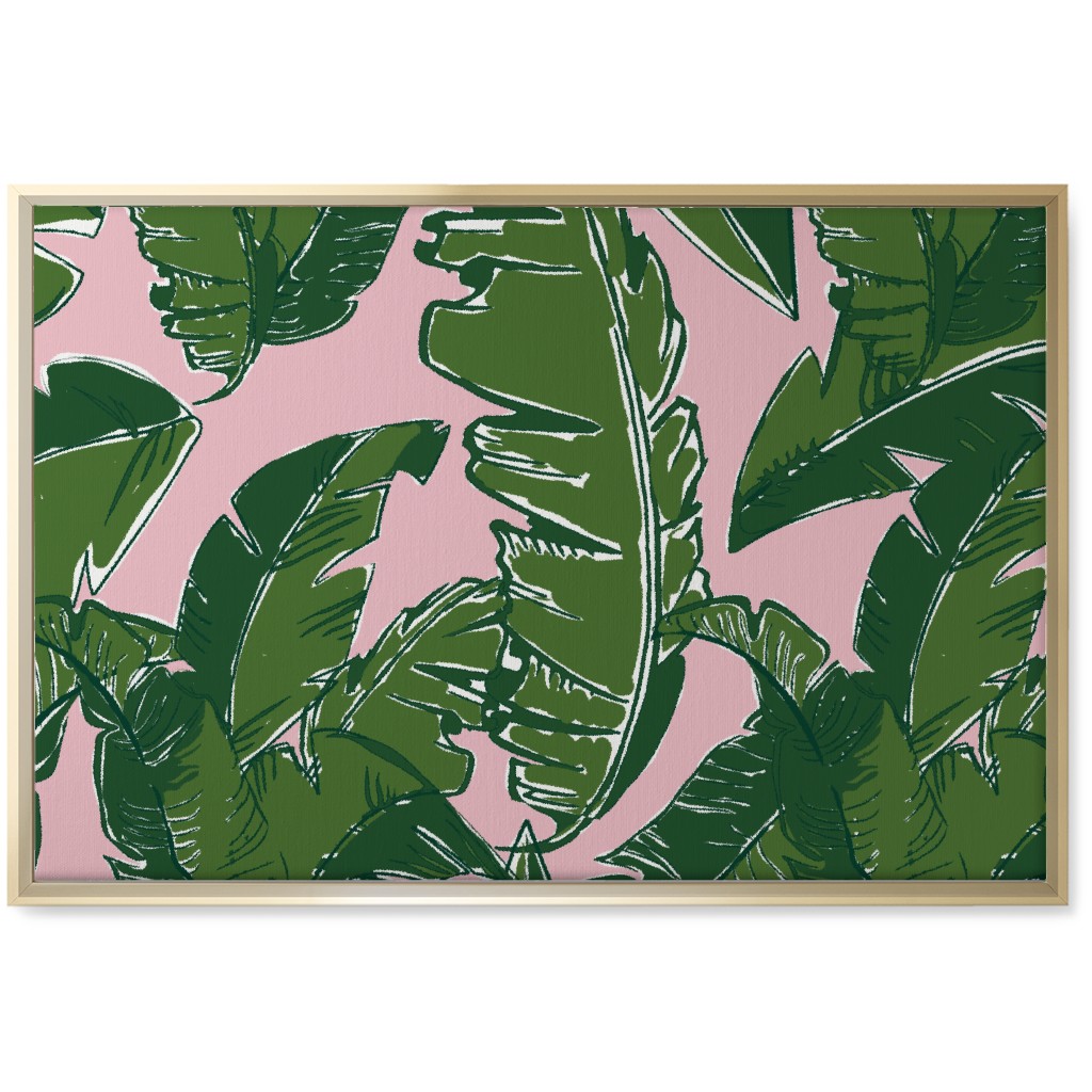 Leaves Baninque in Pink Conch Wall Art, Gold, Single piece, Canvas, 20x30, Green, Classic Green