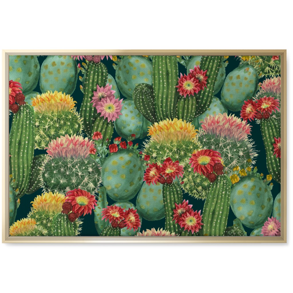 Tropical Cactus Flowers Wall Art, Gold, Single piece, Canvas, 20x30, Multicolor