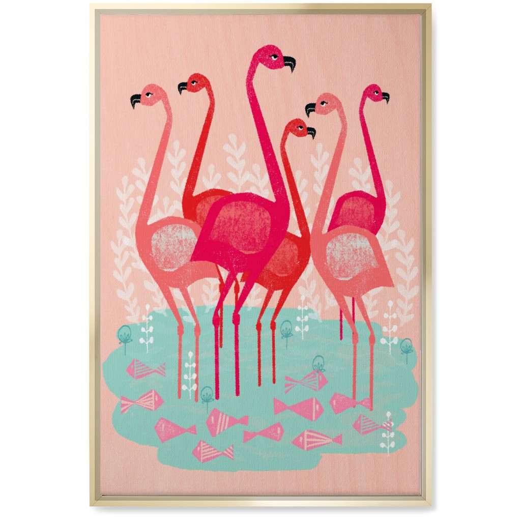 Flamingos & Fish - Pink Wall Art, Gold, Single piece, Canvas, 20x30, Pink