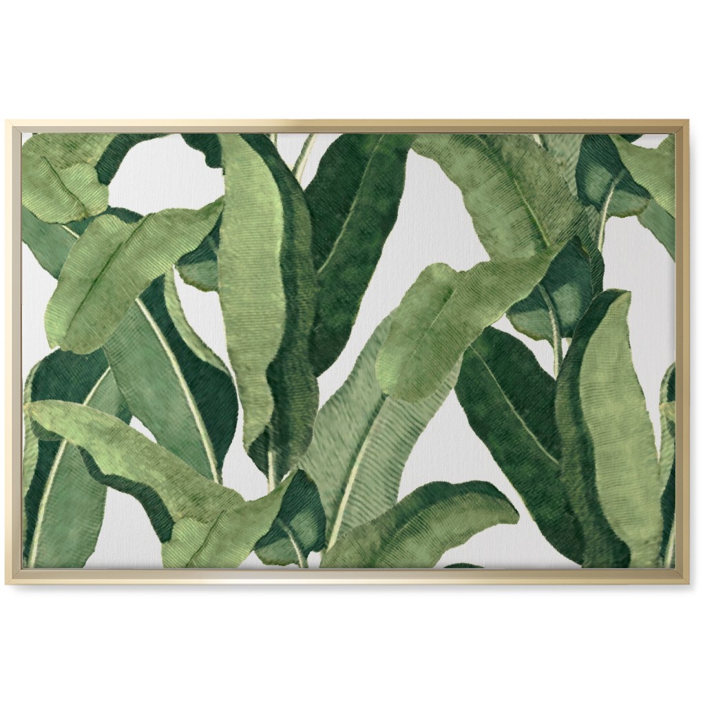 Tropical Leaves - Greens on White Wall Art, Gold, Single piece, Canvas, 20x30, Green