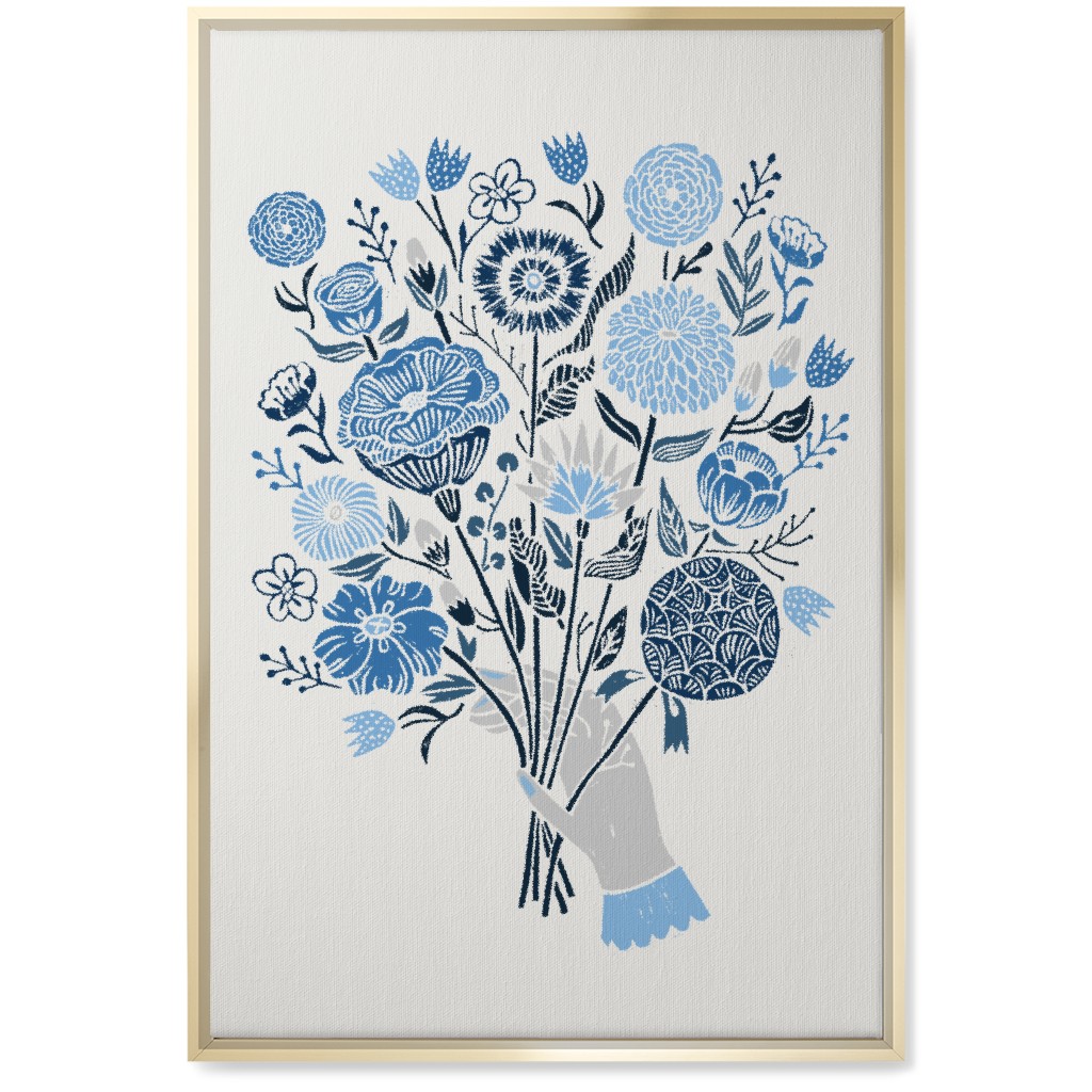 Bouquet in Hand - Blue Wall Art, Gold, Single piece, Canvas, 20x30, Blue, True Blue