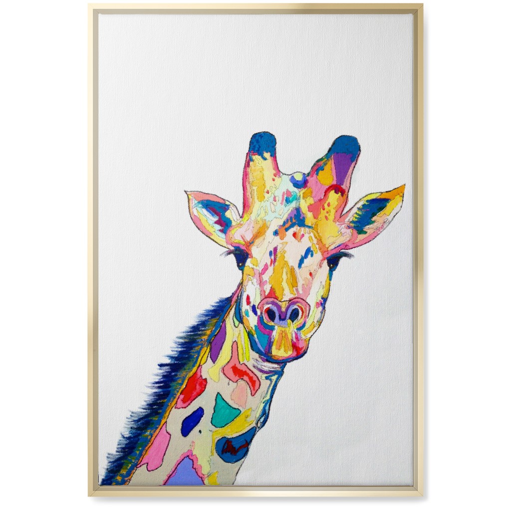 the Painted Giraffe - Multi on White Wall Art, Gold, Single piece, Canvas, 20x30, Multicolor