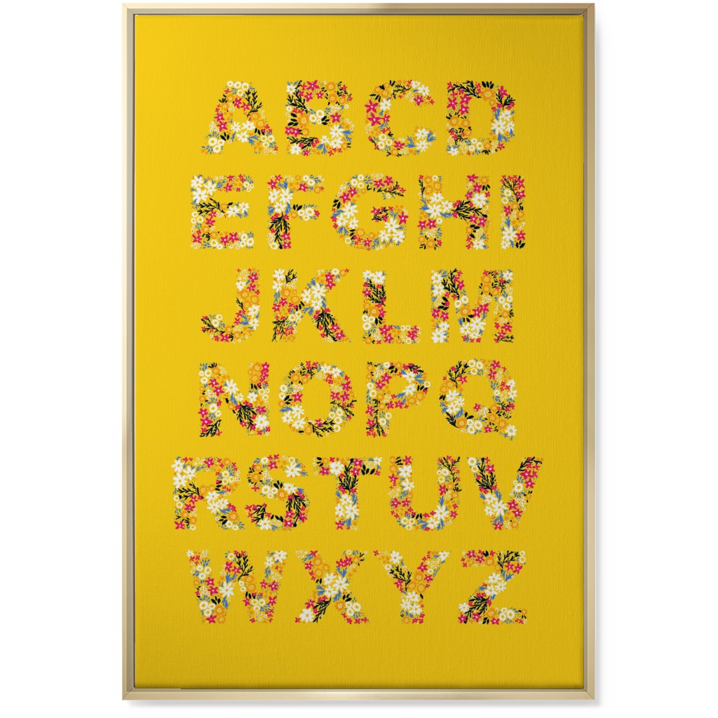 Rustic Wildflower Alphabet Wall Art, Gold, Single piece, Canvas, 24x36, Yellow, Dandelion