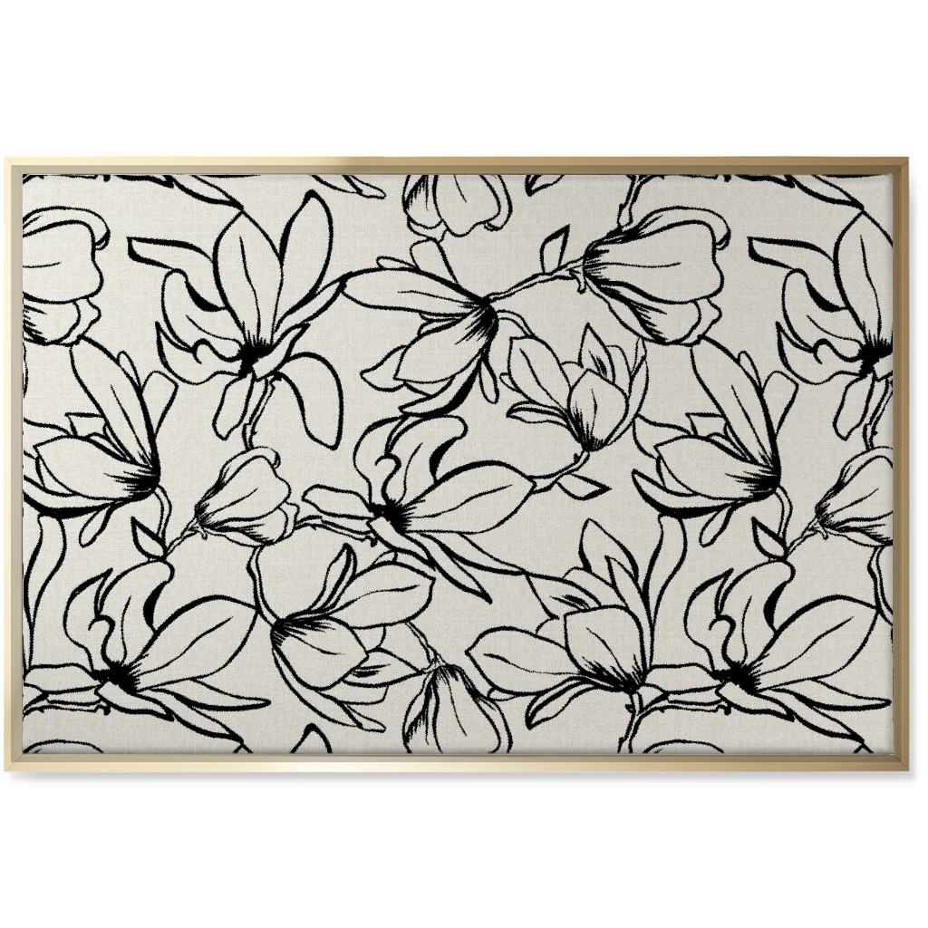 Magnolia Garden - Textured - White & Black Wall Art, Gold, Single piece, Canvas, 24x36, Beige, Pearl