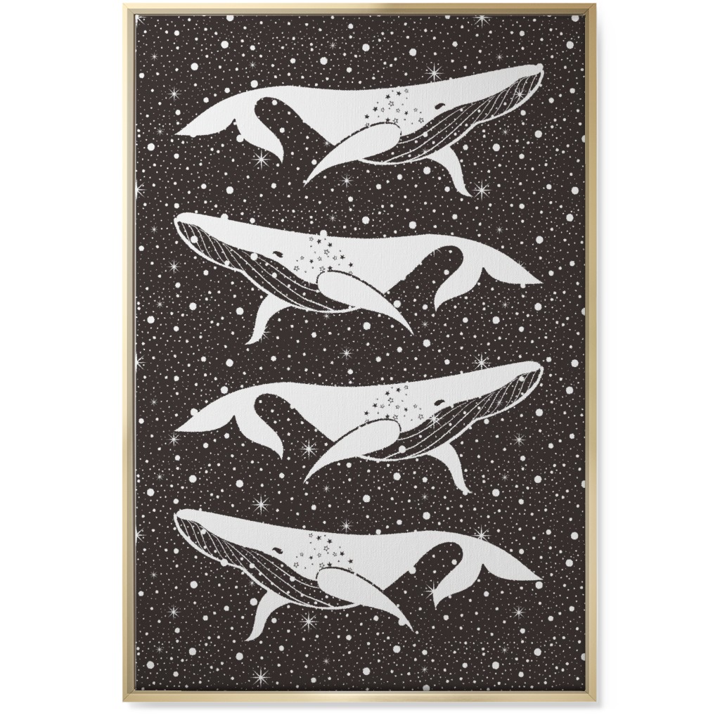 Galaxy Whales Wall Art, Gold, Single piece, Canvas, 24x36, Black, Black