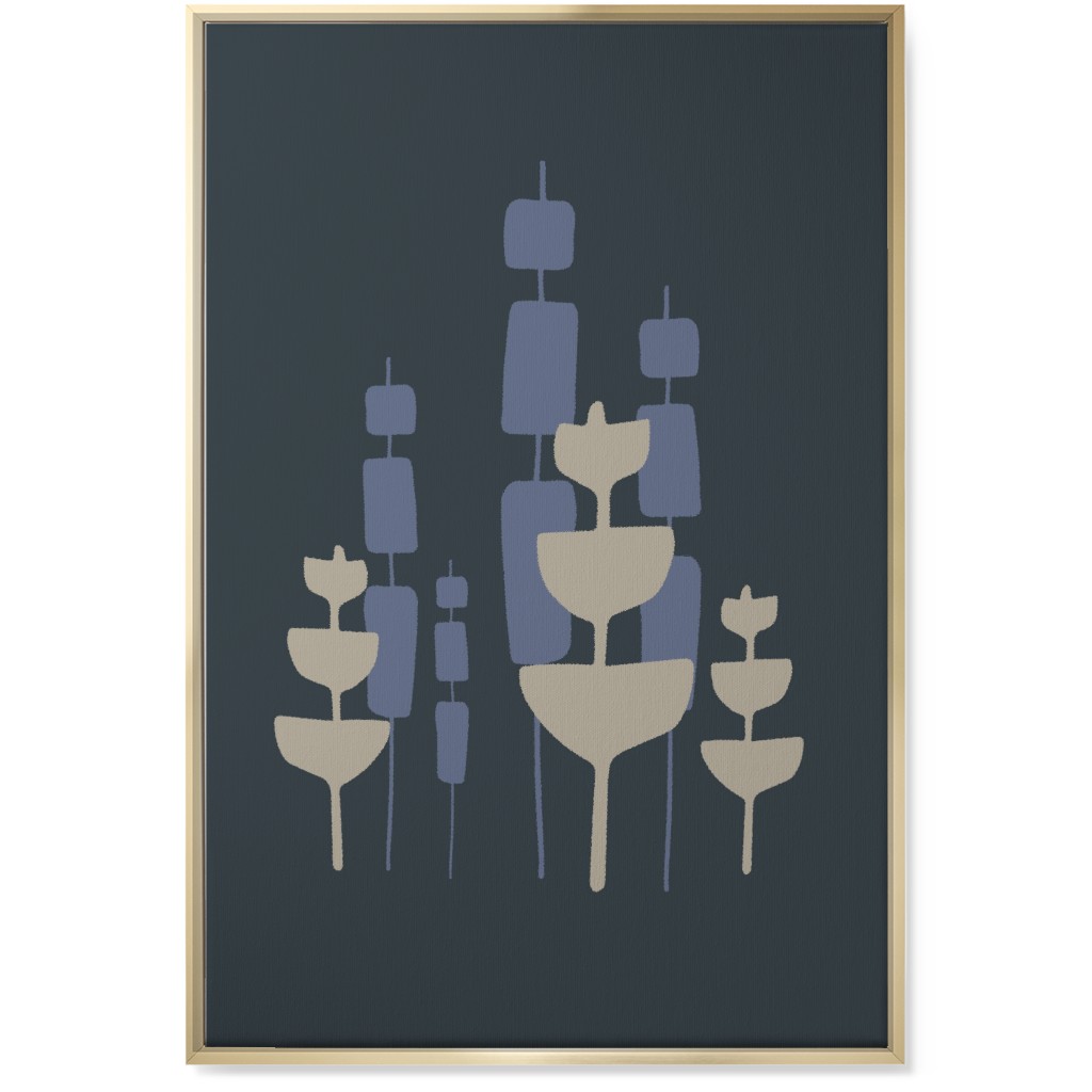 Cattail & Pods Wall Art, Gold, Single piece, Canvas, 24x36, Blue, Gray