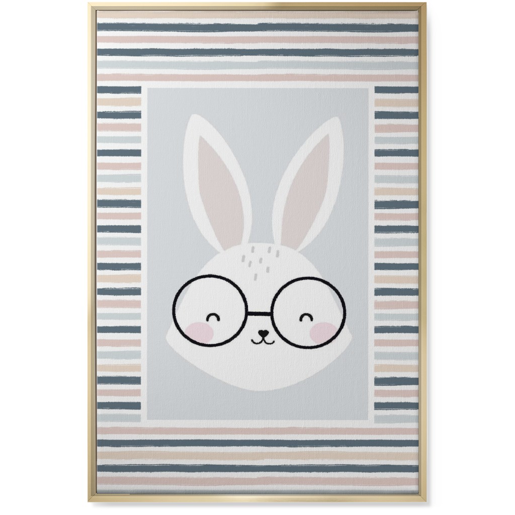 Spring Baby Boy Bunny - Neutral Soft Palette Wall Art, Gold, Single piece, Canvas, 24x36, Blue