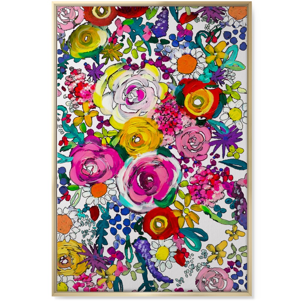 Les Fleurs Floral Painting Wall Art, Gold, Single piece, Canvas, 24x36, Multicolor, Magenta