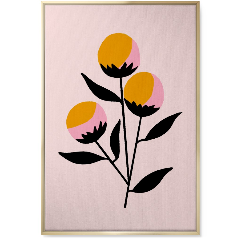 Cotton Candy Flowers - Pink and Orange Wall Art, Gold, Single piece, Canvas, 24x36, Multicolor