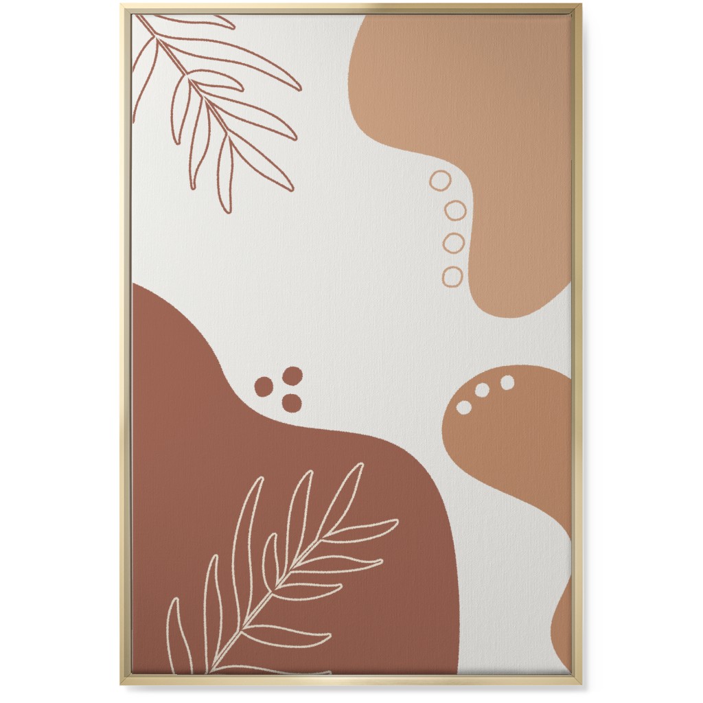 Abstract Shapes and Fern Leaves - Earth Tones Wall Art, Gold, Single piece, Canvas, 24x36, Orange, Orange