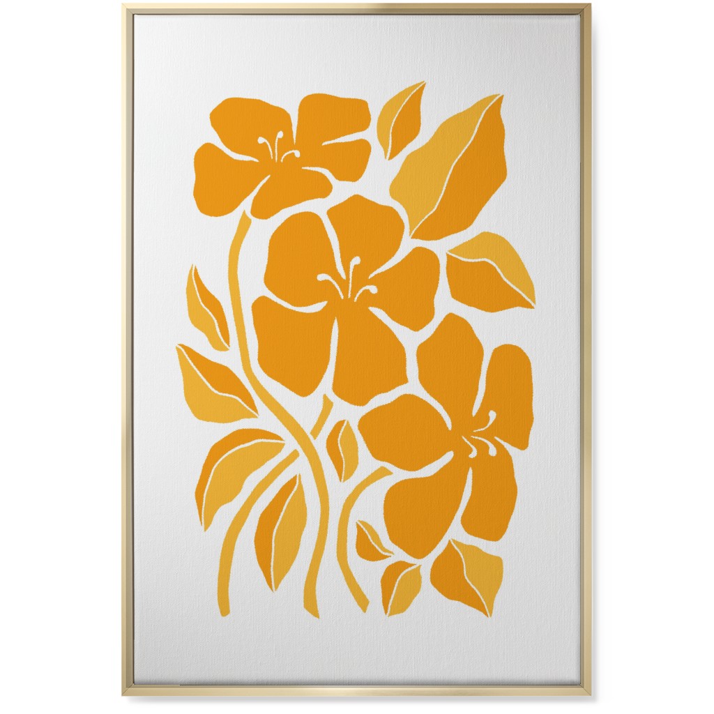 Minimalist Block Hibiscus Floral - Yellow Wall Art, Gold, Single piece, Canvas, 24x36, Orange