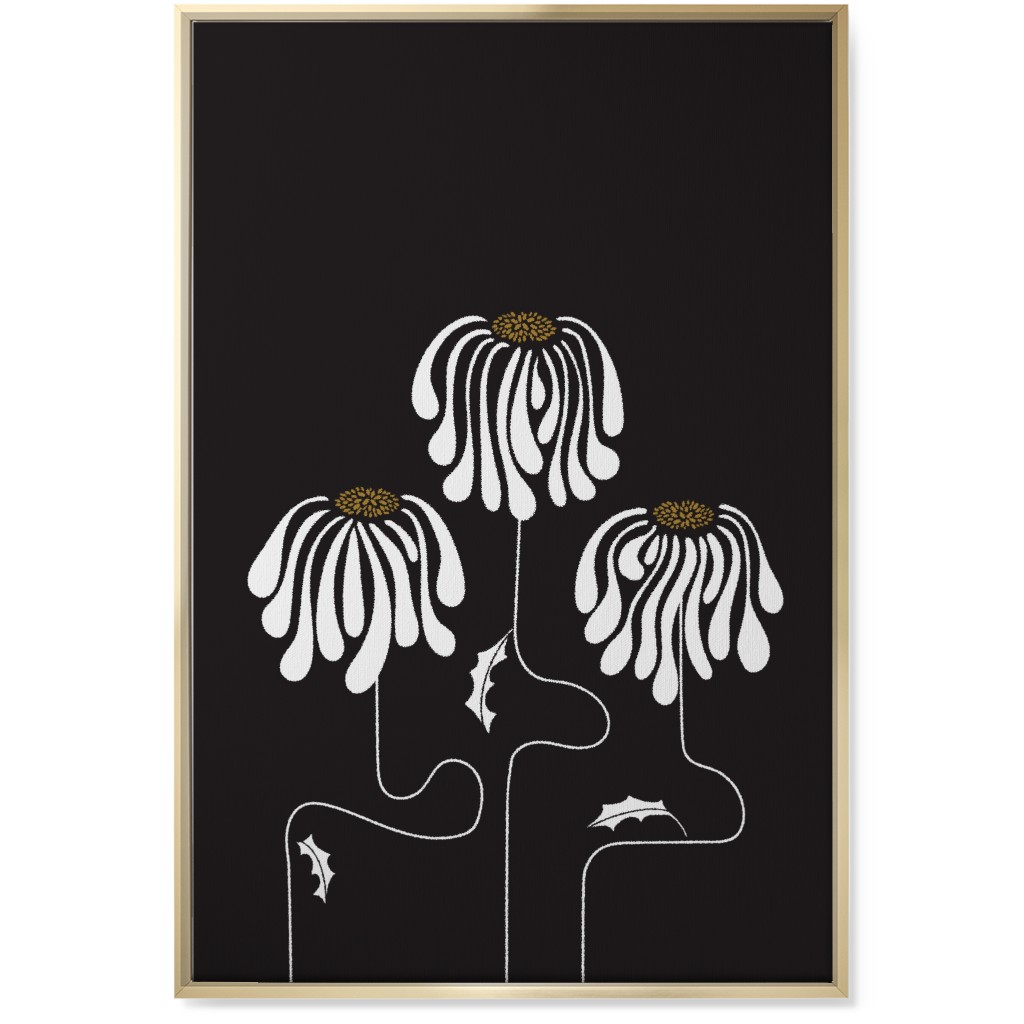 Mod Lazy Daisies Wall Art, Gold, Single piece, Canvas, 24x36, Black