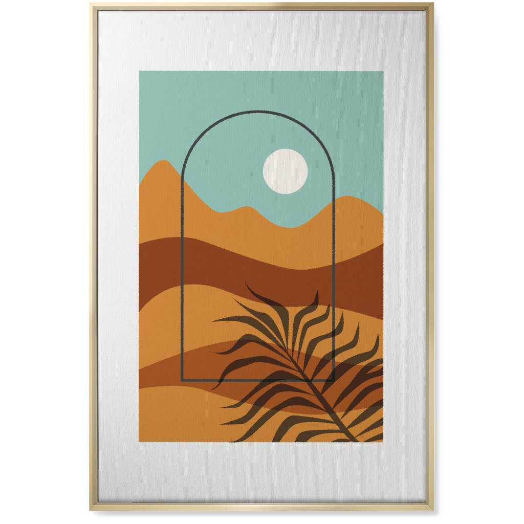 Floating Frame Abstract Mountain Landscape Wall Art, Gold, Single piece, Canvas, 24x36, Multicolor, Catalina