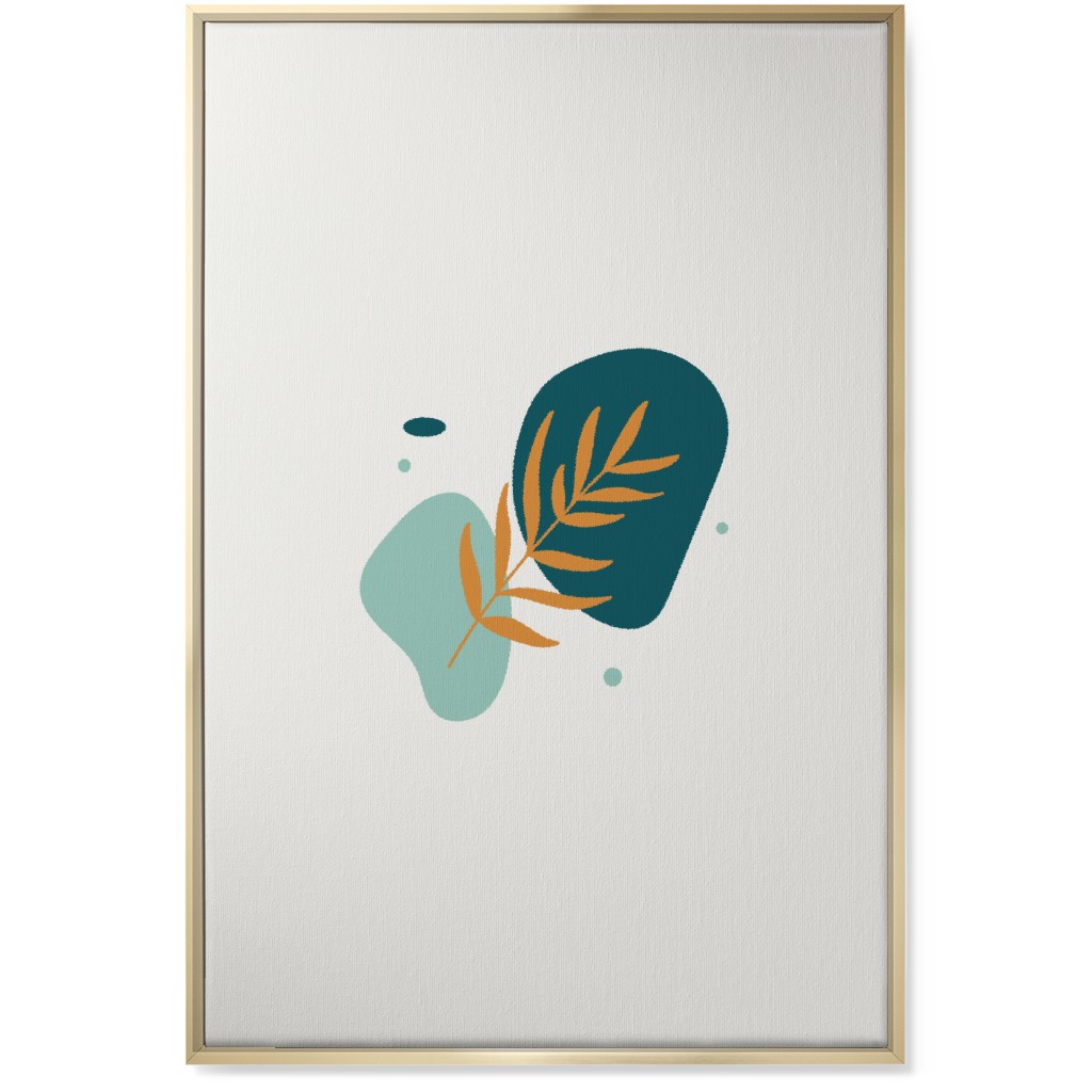 Shapes and Fern Leaf Wall Art, Gold, Single piece, Canvas, 24x36, Green