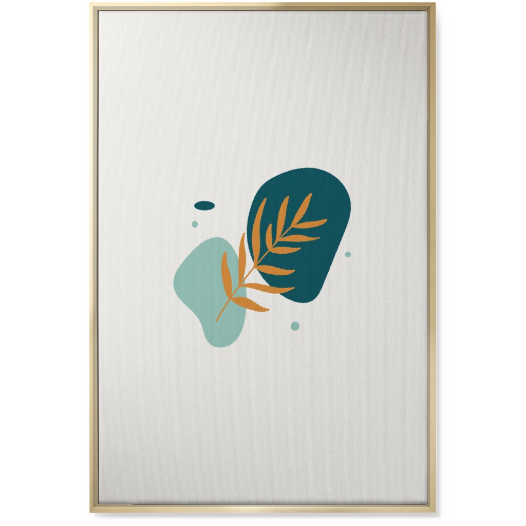 Shapes and Fern Leaf Wall Art, Gold, Single piece, Canvas, 24x36, Green, Ink Spot