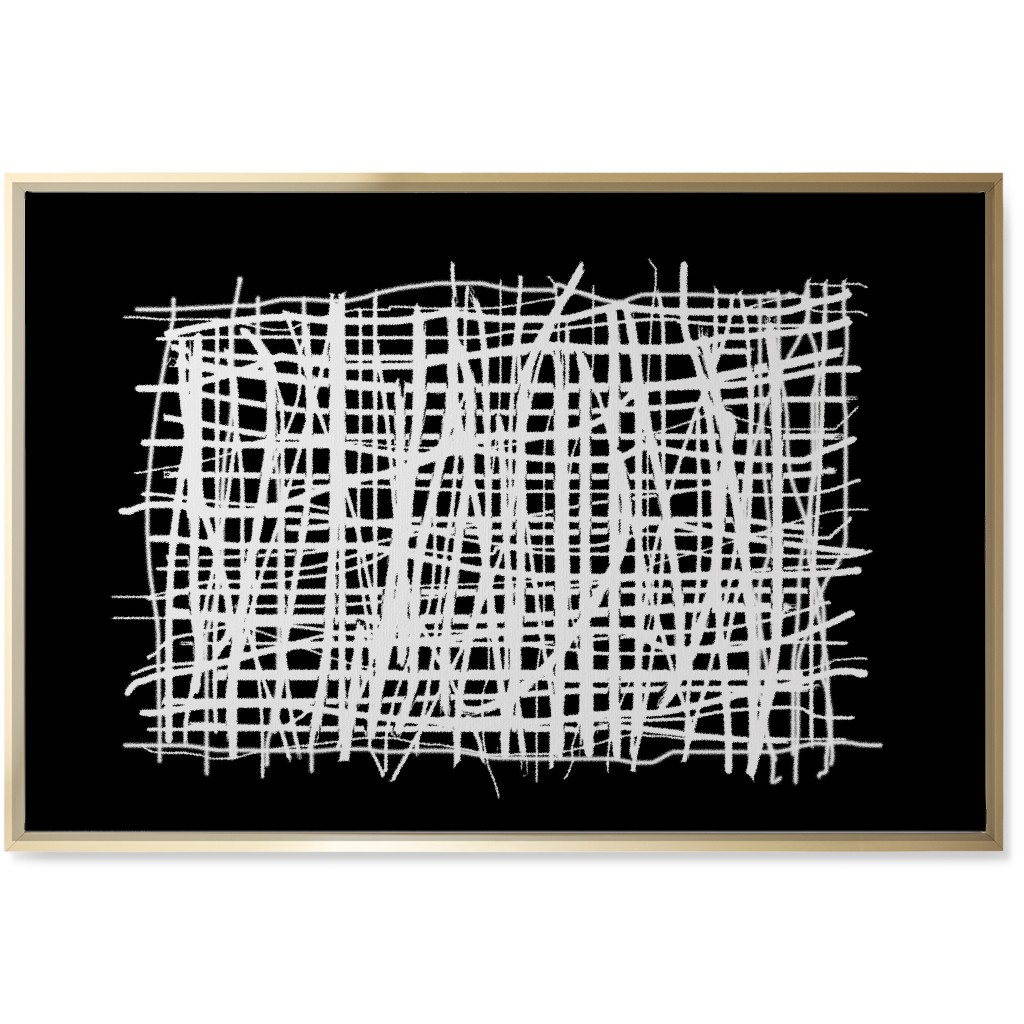 Woven Abstraction - White on Black Wall Art, Gold, Single piece, Canvas, 24x36, Black, Black