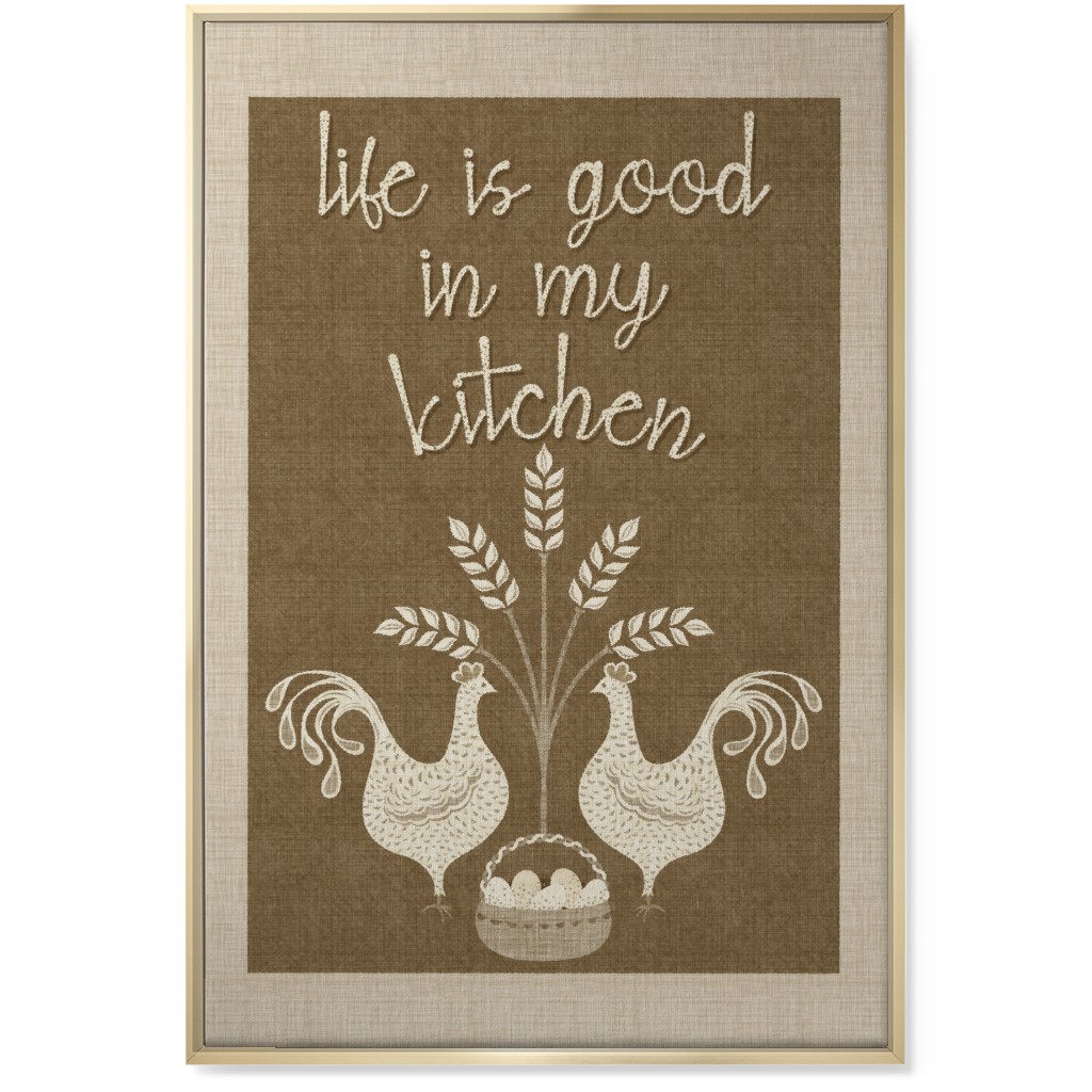 in My Kitchen Vintage Chickens - Brown Wall Art, Gold, Single piece, Canvas, 24x36, Brown