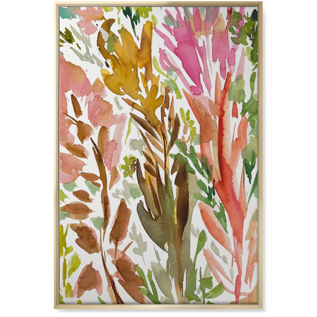 Abstract Garden - Pink Wall Art, Gold, Single piece, Canvas, 24x36, Multicolor