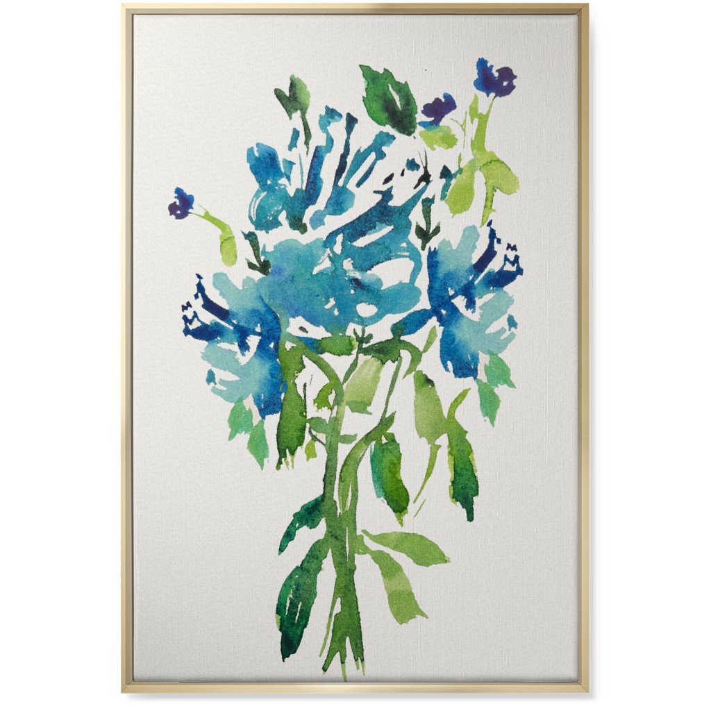 Watercolor Florals - Blue Wall Art, Gold, Single piece, Canvas, 24x36, Blue
