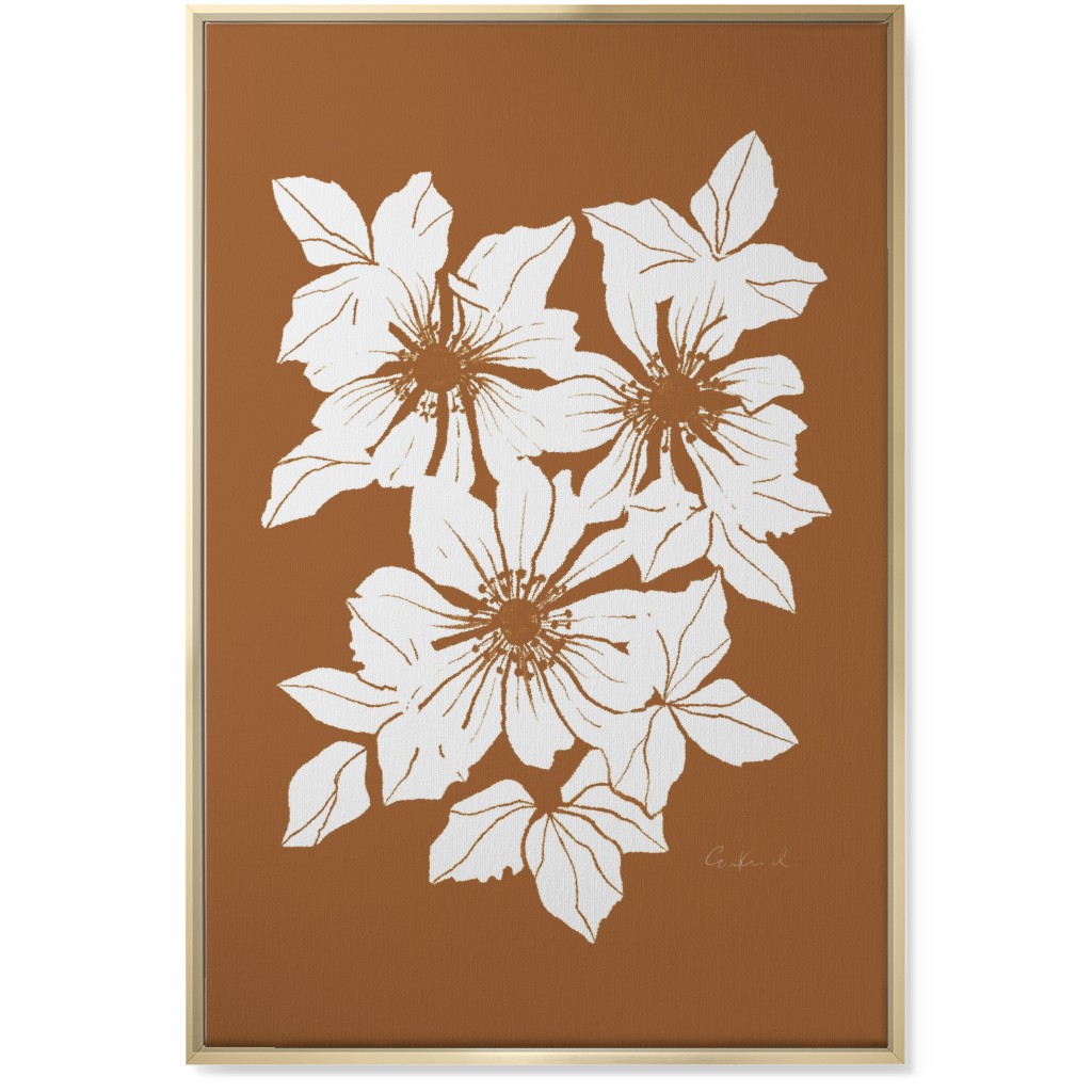 Botanical Big Anemones Wall Art, Gold, Single piece, Canvas, 24x36, Orange, Earth