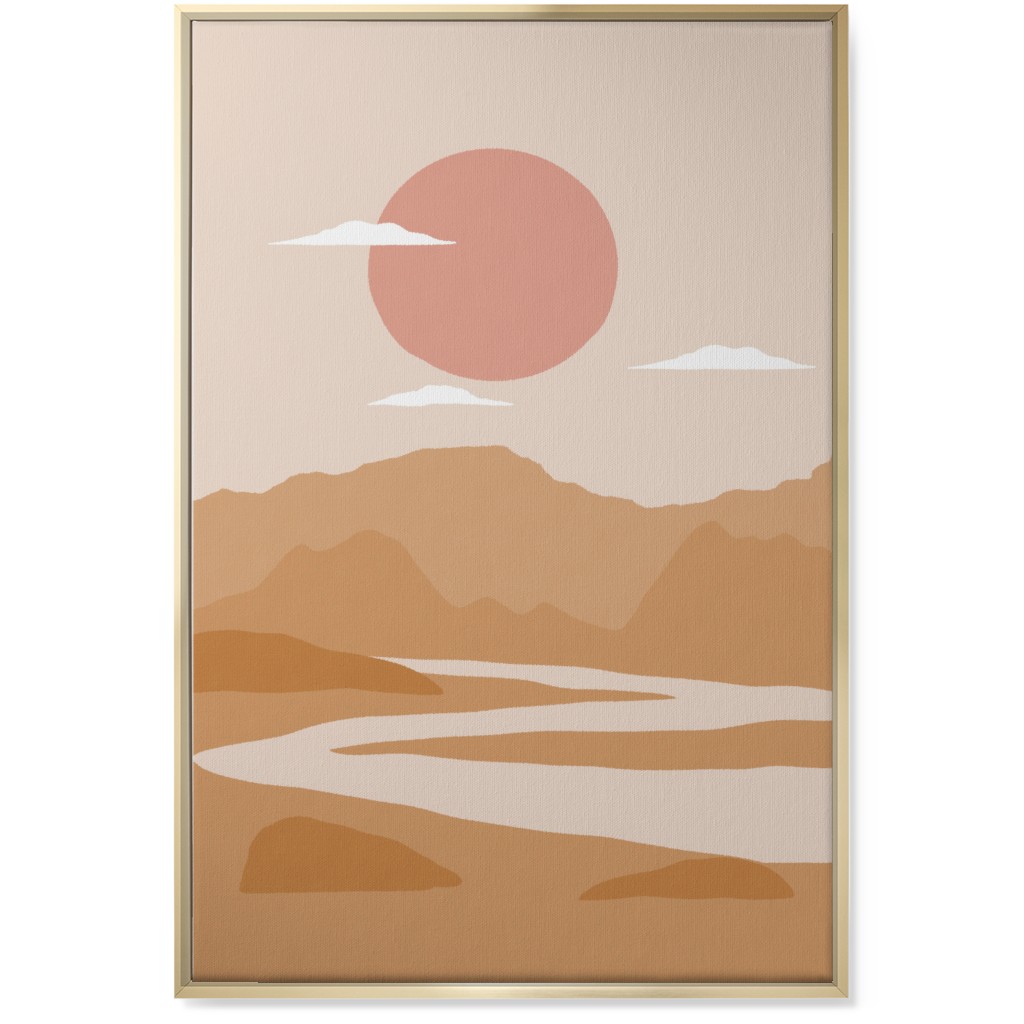 Abstract Landscape With River - Neutral Wall Art, Gold, Single piece, Canvas, 24x36, Orange, Orange
