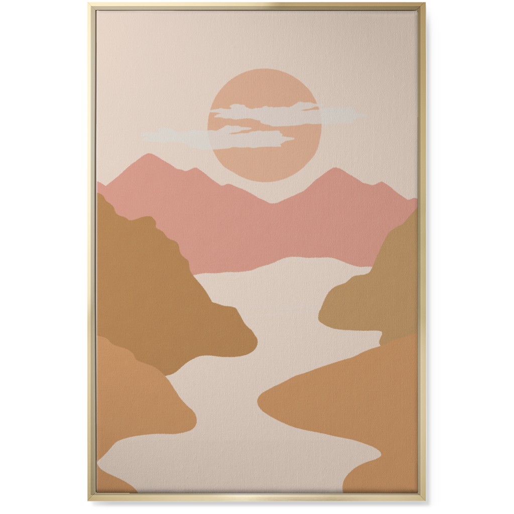 Abstract Valley Landscape - Neutral Wall Art, Gold, Single piece, Canvas, 24x36, Orange