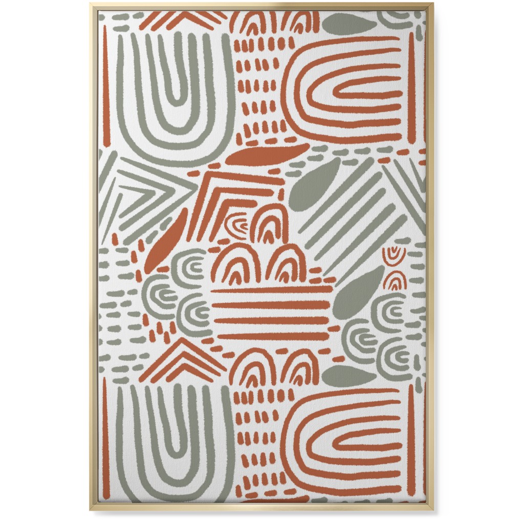 Modern Boho Abstract Shapes - Gray and Terracotta Wall Art, Gold, Single piece, Canvas, 24x36, Orange
