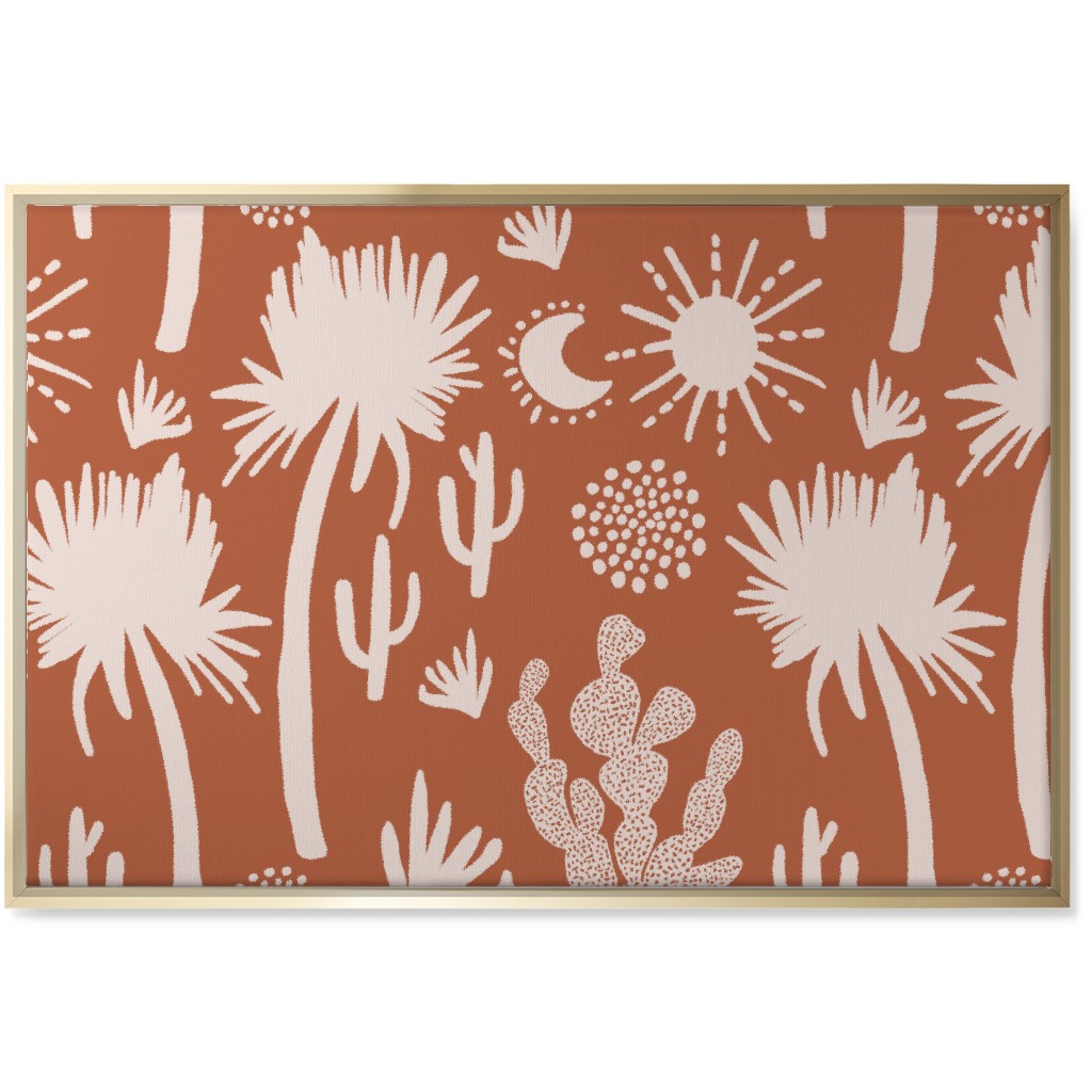 Boho Cactus and Palm Trees - Terracotta Wall Art, Gold, Single piece, Canvas, 24x36, Orange, Orange
