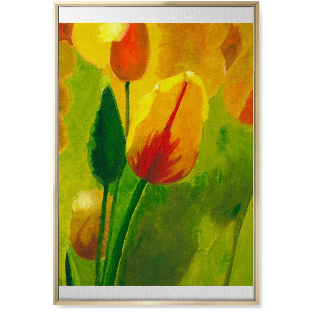 Tulip Hand Painted Oil - Orange and Green Wall Art, Gold, Single piece, Canvas, 24x36, Orange, Orange