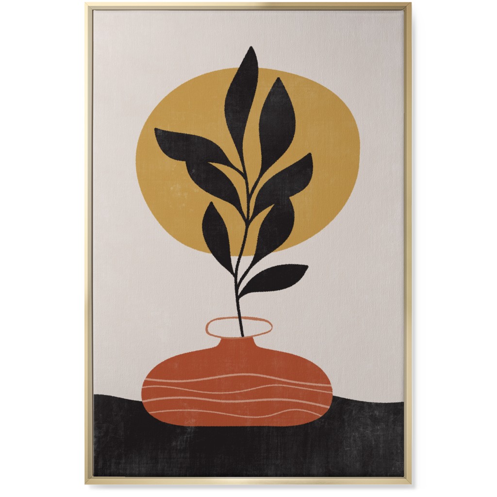 Earthen Vase - Terracotta Wall Art, Gold, Single piece, Canvas, 24x36, Orange