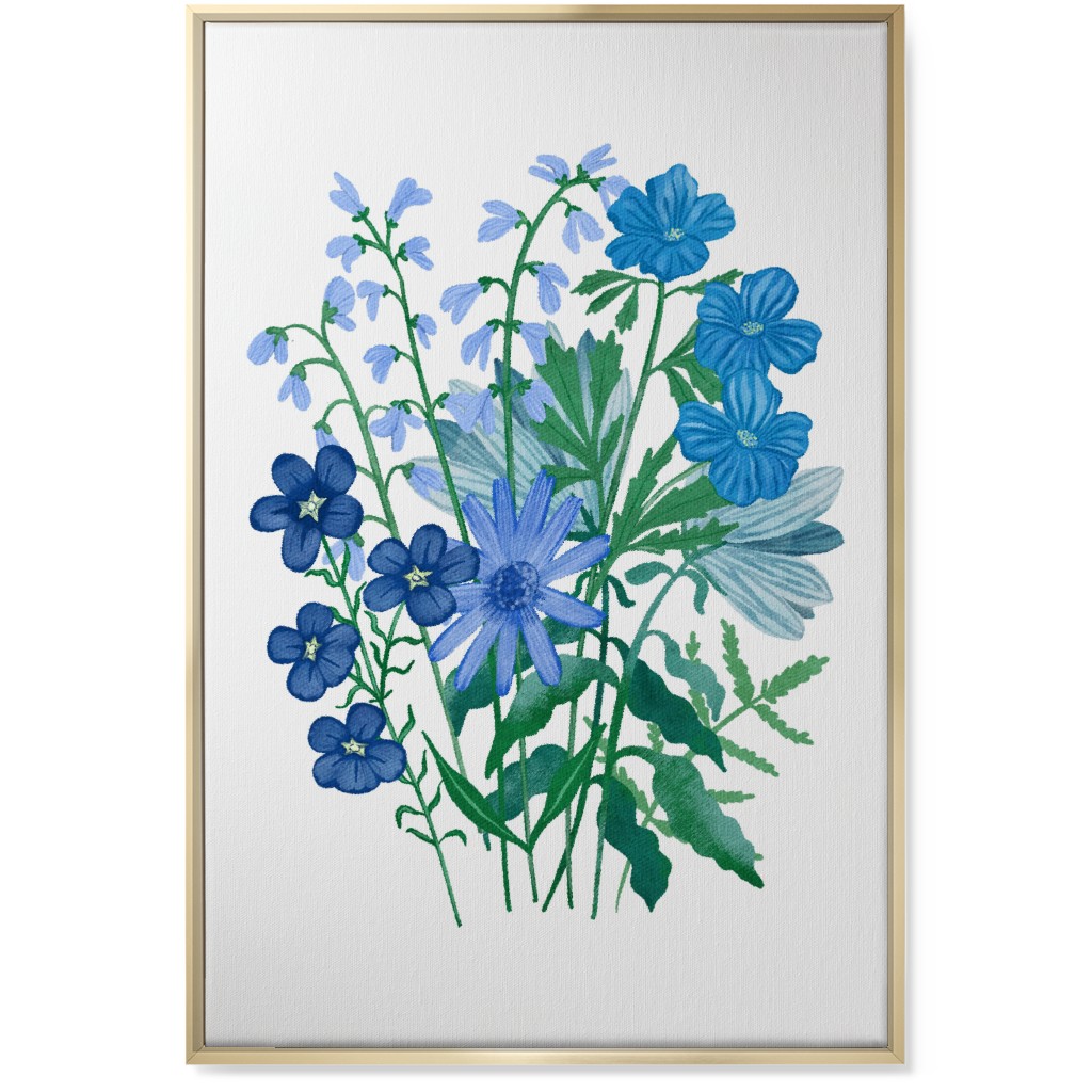 Bouquet of Flowers - Blue Wall Art, Gold, Single piece, Canvas, 24x36, Blue