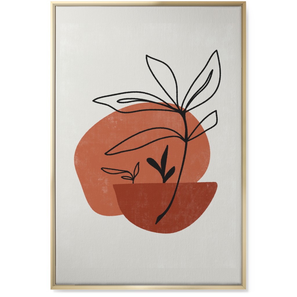 Abstract Leaf Sketch - Terracotta and Ivory Wall Art, Gold, Single piece, Canvas, 24x36, Brown, Brown