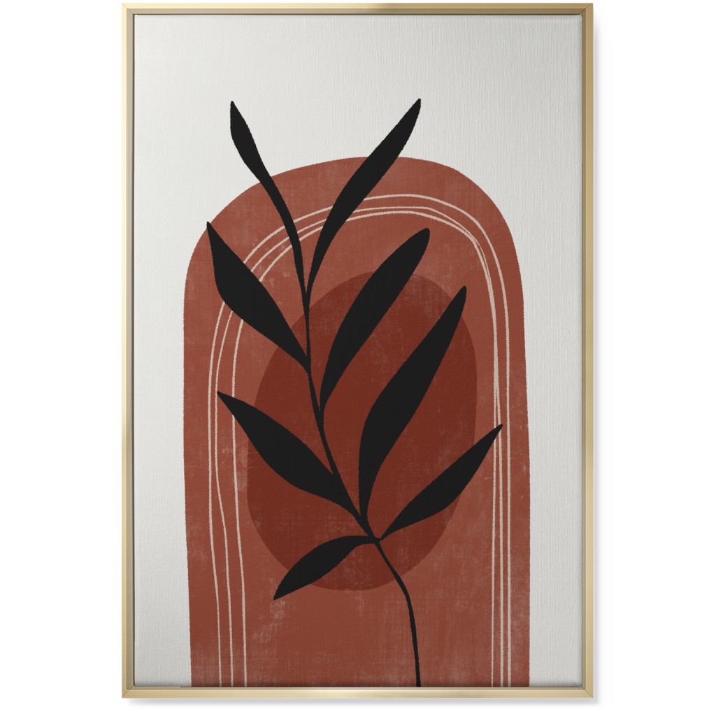 Abstract Leaf Sunrise - Terracotta and Ivory Wall Art, Gold, Single piece, Canvas, 24x36, Brown, Brown