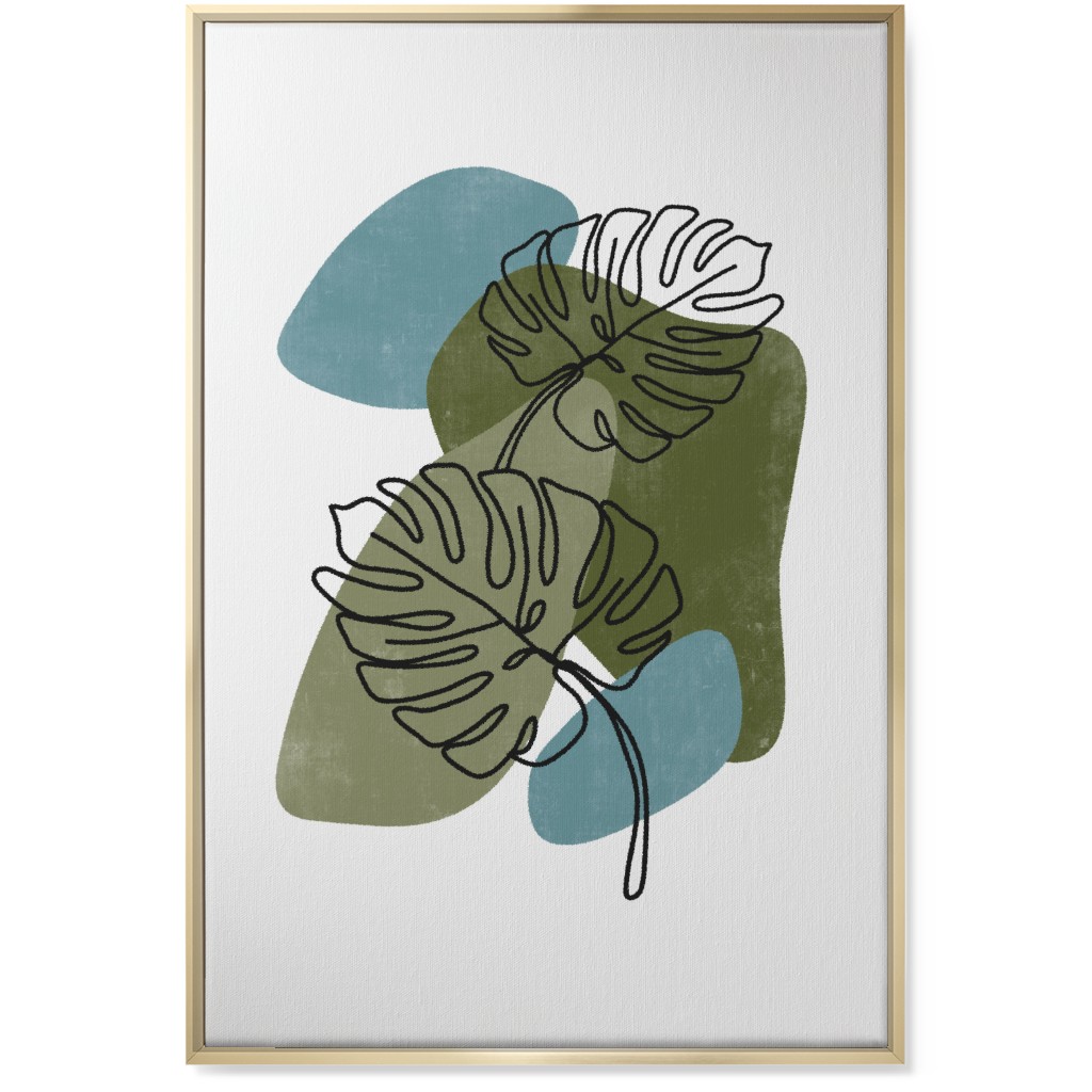 Abstract Monstera Leaves - Green and Blue Wall Art, Gold, Single piece, Canvas, 24x36, Green