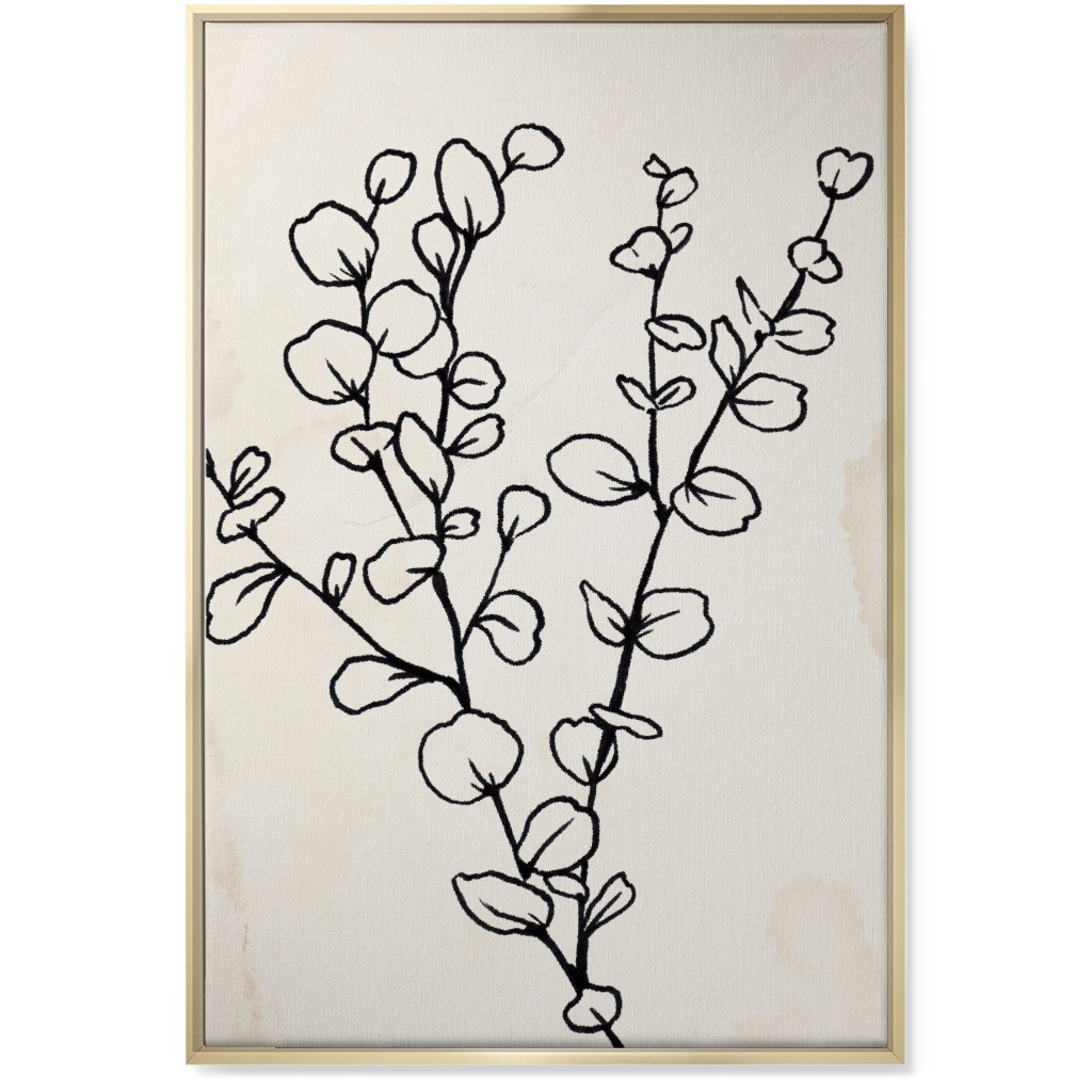 Vintage Eucalyptus Sketch - Beige and Black Wall Art, Gold, Single piece, Canvas, 24x36, Beige, Pearl